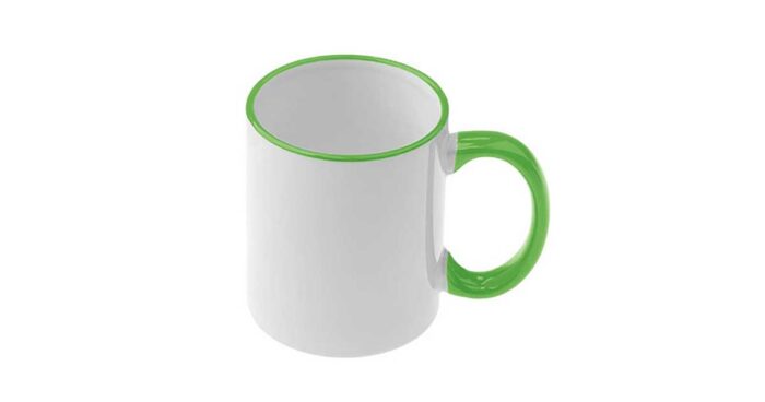 Κούπα Λευκή με Πράσινο Ανοιχτό Χείλος και Χερούλι με Εκτύπωση - Image 2