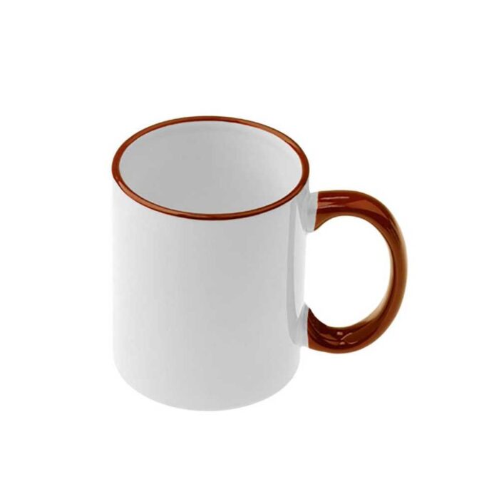 Κούπα Λευκή με Καφέ Χείλος και Χερούλι με Εκτύπωση - Image 1