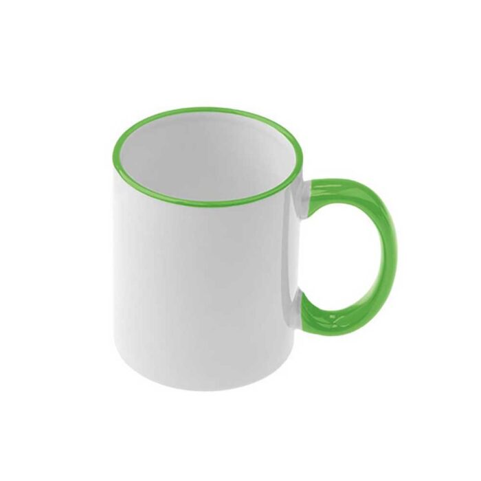 Κούπα Λευκή με Πράσινο Ανοιχτό Χείλος και Χερούλι με Εκτύπωση - Image 1