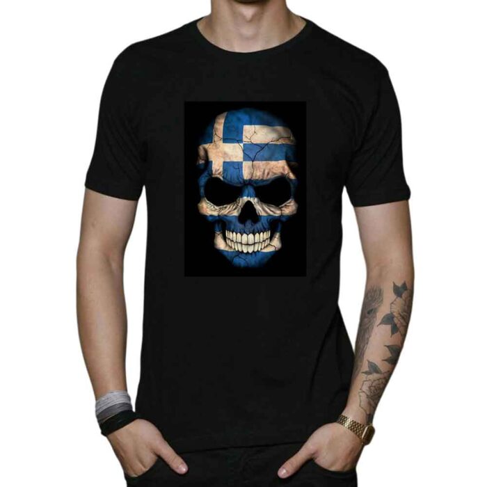 Νεκροκεφαλή Ελληνική σημαία T-shirt - Image 1
