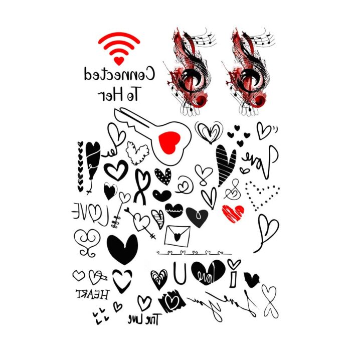 Τατουάζ νερού σώματος με σχέδια αγάπης καρδιές με μουσικά μοτίβα - Image 1