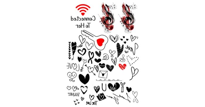 Τατουάζ νερού σώματος με σχέδια αγάπης καρδιές με μουσικά μοτίβα - Image 3